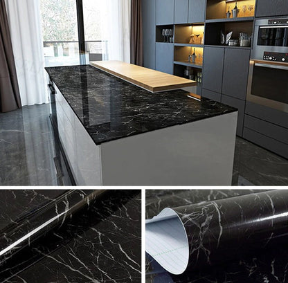 PAPEL MARMOL ADHESIVO NEGRO, 3 metros